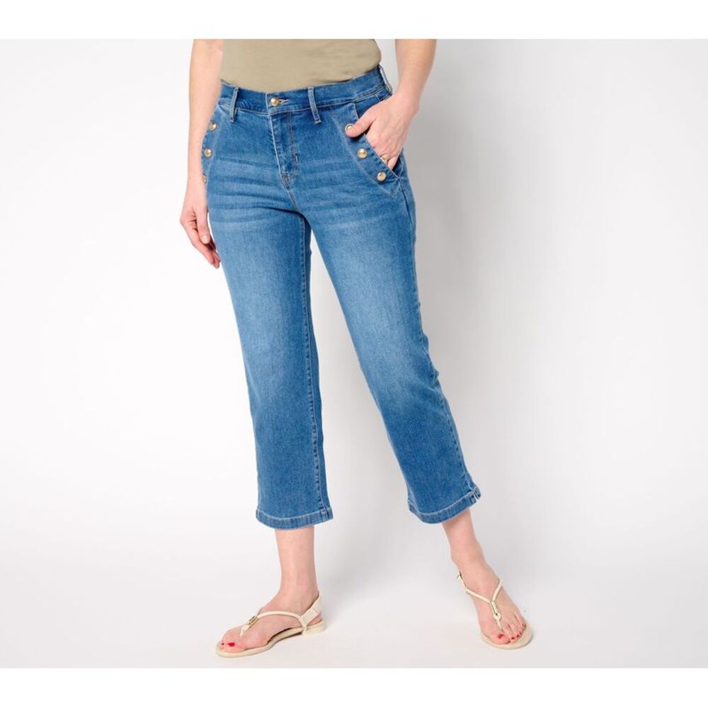 nicole by Nicole Miller Women's Plus Sz Pants 20 Button Crop Jean Blue A688740